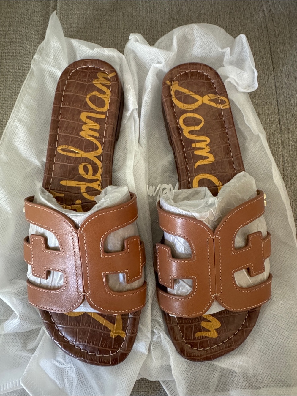 SAM EDELMAN Bay Saddle Leather Sandals Brown New in Box - Picture 3 of 4